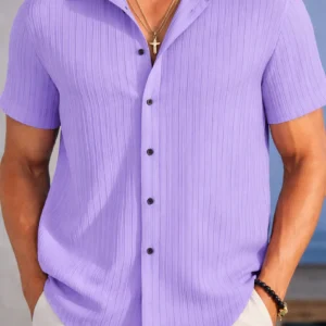 men’s lavender ribbed summer shirt – premium textured casual resort shirt