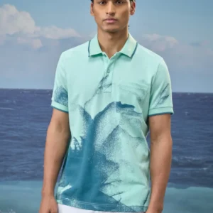 mint green premium cotton pique dotted abstract print polo t shirt